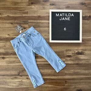 NWT Matilda Jane Just Imagine Cropped Tab Capri Blue Denim Jeggings Pants 6
